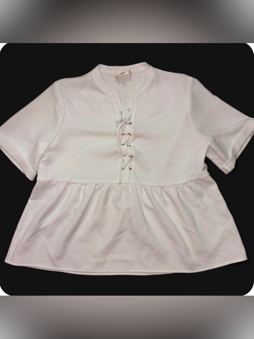 Sezane White Lace-Up Peplum Top